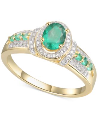 Macy's - Emerald (5/8 ct. t.w.) & Diamond (5/8 ct. t.w.) Statement Ring in 14k Gold Over Sterling Silver
