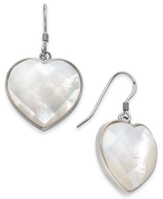 Macy's - Mother-of-Pearl Heart Drop Earrings in Sterling Silver