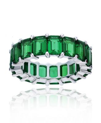 Macy's - Green Emerald Cut Cubic Zirconia Eternity Band in Rhodium Plated Sterling Silver