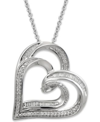 Macy's - Diamond Double Heart 18" Pendant Necklace (1/4 ct. t.w.) in Sterling Silver