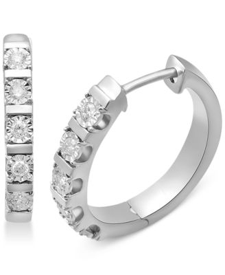 Macy's - Diamond Small Hoop Earrings (1/4 ct. t.w.) in Sterling Silver