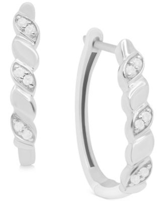 Macy's - Diamond Swirl Hoop Earrings (1/10 ct. t.w.) in Sterling Silver