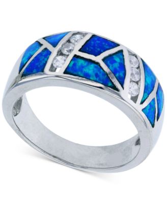 Macy's - Lab-Created Blue Opal & Cubic Zirconia Mosaic Ring in Sterling Silver