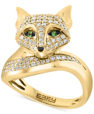 EFFY Collection - Diamond (3/8 ct. t.w.) & Tsavorite Accent Fox Ring in 14k Gold
