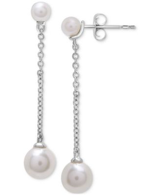Macy's - Cultured Freshwater Pearl (3 & 5mm) Chain Linear Drop Earrings in Sterling Silver