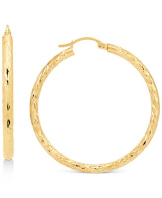Macy's - Textured Round Medium Hoop Earrings in 14k Gold, 40mm