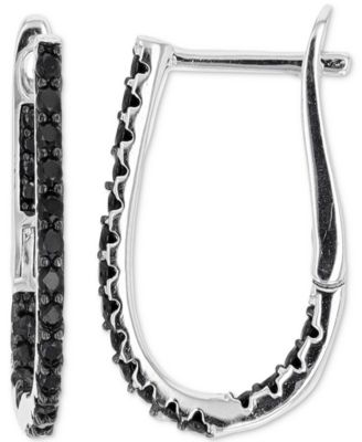 Macy's - Black Spinel Oval Hoop Earrings (7/8 ct. t.w.) in Sterling Silver