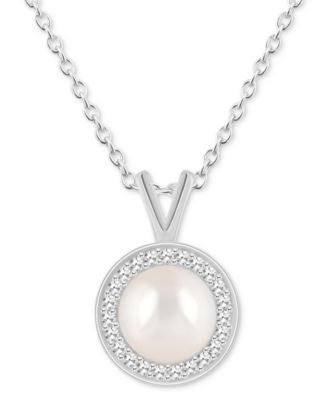 Macy's - Labradorite & Diamond (1/8 ct. t.w.) Halo Pendant Necklace in Sterling Silver (Also in Onyx, Turquoise, & Cultured Freshwater Pearl)