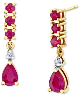 Macy's - Ruby (1-5/8 ct. t.w.) & Diamond (1/20 ct. t.w.) Drop Earrings in 14k Gold