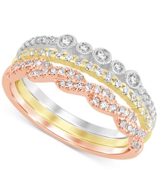 Macy's - 3-Pc. Set Diamond Stacking Bands (1/2 ct. t.w.) in 14k Tricolor Gold