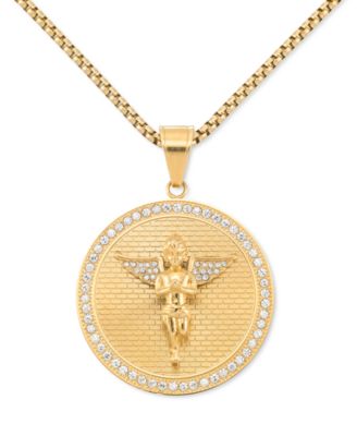 LEGACY for MEN by Simone I. Smith - Crystal Angel Disc 24" Pendant Necklace in Gold-Tone Ion-Plated Stainless Steel