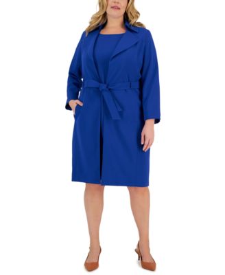 Le Suit - Plus Size Belted Trench Jacket and Sheath Dress