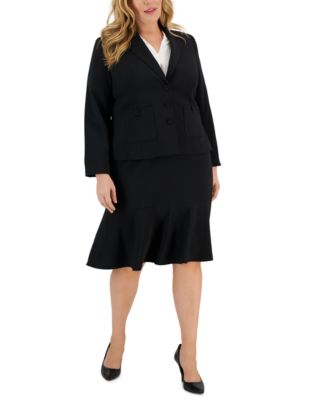 Le Suit - Plus Size Crepe Three-Button Flounce-Skirt Suit