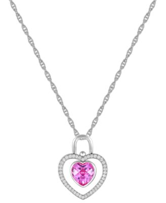 Macy's - Lab-Created Pink Sapphire (2-3/8 ct. t.w.) & Lab-Created White Sapphire (5/8 ct. t.w.) Heart 18" Pendant Necklace in Sterling Silver