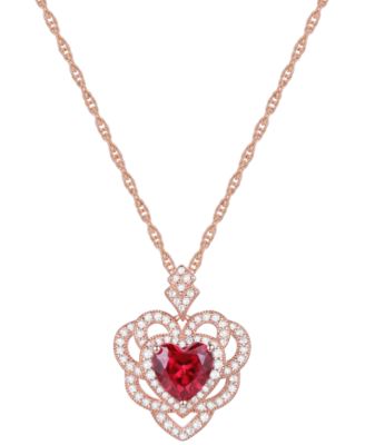 Macy's - Lab-Created Ruby (2-1/5 ct. t.w.) & Lab-Created White Sapphire (1/2 ct. t.w.) Heart 18" Pendant Necklace in 14k Rose Gold-Plated Sterling Silver