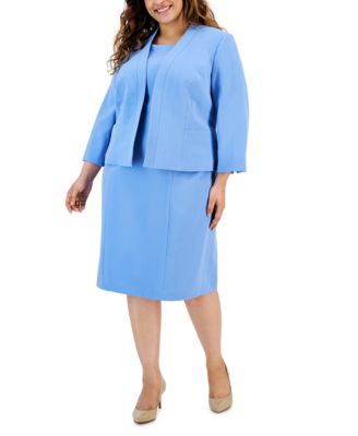 Le Suit - Plus Size Crepe Open Front Jacket and Crewneck Sheath Dress