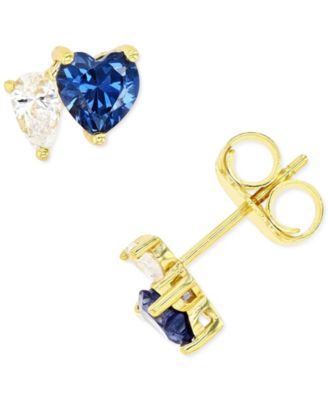 Macy's - Blue and White Cubic Zirconia Heart Stud Earrings in Sterling Silver or 14k Gold over Sterling Silver