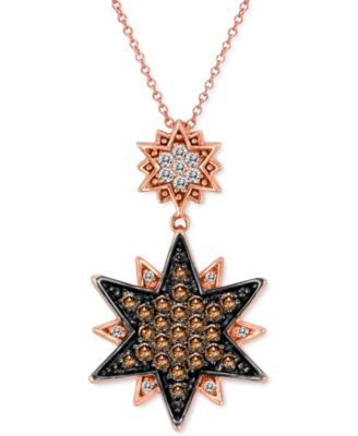 Le Vian - Chocolate Diamond (5/8 ct. t.w.) & Vanilla Diamond (1/6 ct. t.w.) Double Star 18" Pendant Necklace in 14k Rose Gold