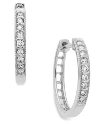 Macy's - Diamond Mini Hoop Earrings in 10k White Gold (1/6 ct. t.w.)