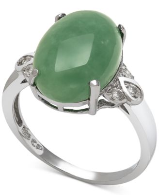 Macy's - Dyed Jade (10mm) and Diamond (1/10 ct. t.w.) Ring in Sterling Silver