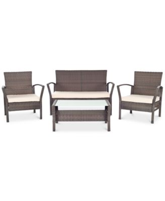 Safavieh - Calann Outdoor 4-Pc. Seating Set (1 Loveseat, 2 Chairs & 1 Coffee Table), Quick Ship