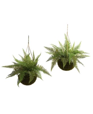 Nearly Natural - 2-Pc. Leather Fern Indoor/Outdoor Artificial Plant Mossy Hanging Basket Set