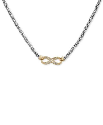 Macy's - Diamond Two-Tone Infinity Pendant Necklace (1/8 ct. t.w.) in Sterling Silver & 14k Gold-Plate, 16-1/2" + 3" extender