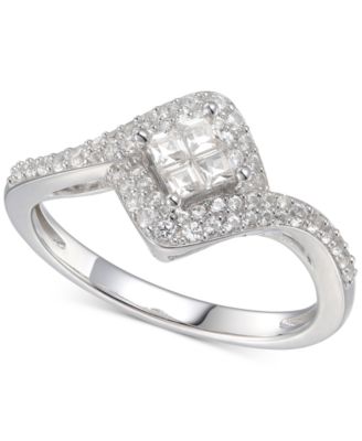 Macy's - Cubic Zirconia Square Halo Ring in Sterling Silver