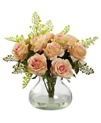Nearly Natural - Rose and Maiden Hair Floral Arrangement w/Vase