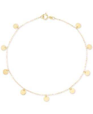 Italian Gold - Polished Disc Dangle Ankle Bracelet in 14k Gold