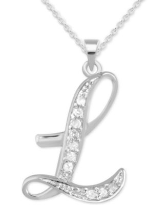Macy's - Diamond L Initial 18" Pendant Necklace (1/10 ct. t.w.) in Sterling Silver