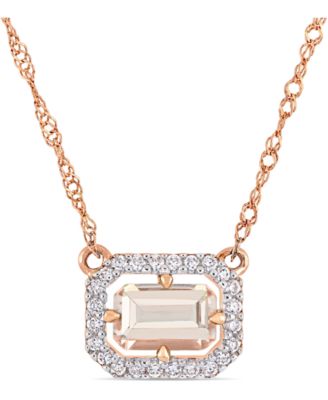 Macy's - Morganite (3/5 ct. t.w.) & Diamond (1/10 ct. t.w.) Halo 18" Necklace in 14k Rose Gold