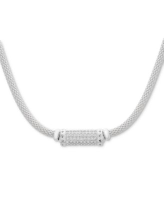 Macy's - Cubic Zirconia Mesh Popcorn Statement Necklace in Sterling Silver, 18" + 2" extender