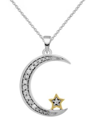 Macy's - Diamond Moon & Star 18" Pendant Necklace (1/10 ct. t.w.) in Sterling Silver & 14k Gold-Plate
