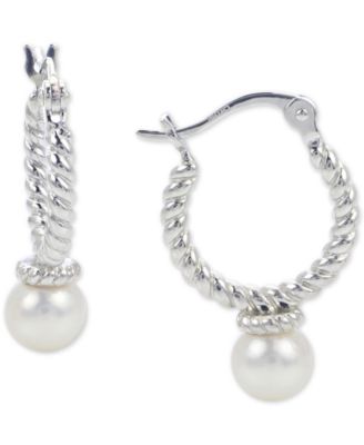 Macy's - Cultured Freshwater Pearl (6mm) Twist Hoop Earrings in Sterling Silver