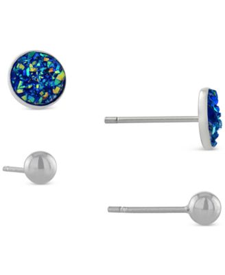 Giani Bernini - 2-Pc. Set Blue Druzy & Polished Stud Earrings in Sterling Silver