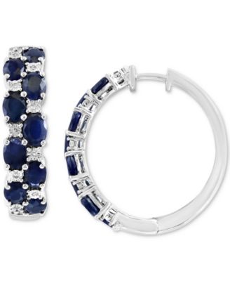 EFFY Collection - Sapphire (3-1/10 ct. t.w.) & Diamond (1/20 ct. t.w.) Small Hoop Earrings in Sterling Silver, 0.88"