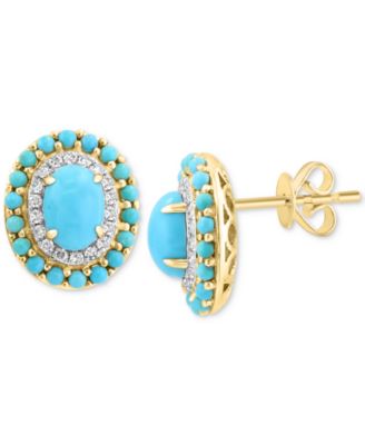 EFFY Collection - Turquoise & Diamond (1/6 ct. t.w.) Halo Stud Earrings in 14k Gold