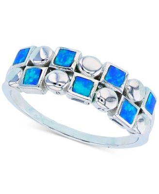 Macy's - Lab-Created Blue Opal Inlay Ring in Sterling Silver