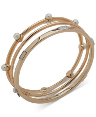 Anne Klein - Gold-Tone 3-Pc. Set Boxed Crystal Bangle Bracelets