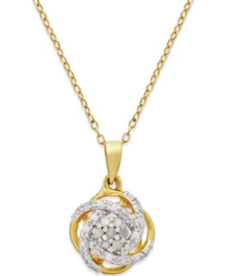 Macy's - Diamond Love Knot Pendant Necklace (1/10 ct. t.w.) in 18k Gold-Plated Sterling Silver
