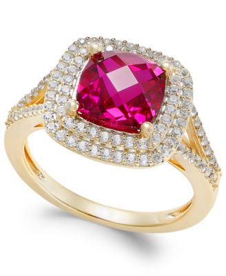 Macy's - Lab-Created Ruby (2-1/2 ct. t.w.) and White Sapphire (1/2 ct. t.w.) Ring in 14k Gold-Plated Sterling Silver