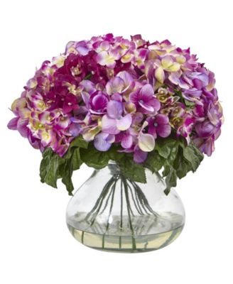 Nearly Natural - Dark Pink Hydrangea with Large Glass Vase