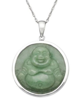 Macy's - Sterling Silver Necklace, Jade Carved Buddha Pendant