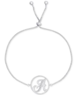 Macy's - Diamond Accent Initial Bolo Bracelet in Silver-Plate
