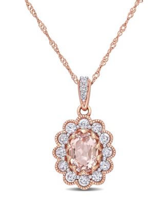 Macy's - Morganite (3/4 ct. t.w.) White Sapphire (5/8 ct. t.w.) and Diamond (1/10 ct. t.w.) Floral 17" Necklace in 10k Rose Gold