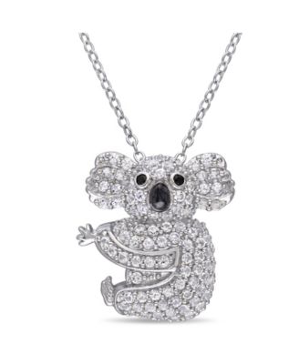 Macy's - Created White Sapphire (1 1/20 ct. t.w.) and Black Spinel Accent Koala Necklace in Sterling Silver