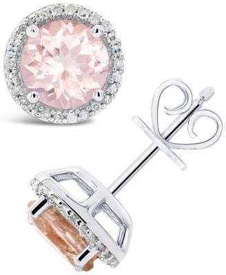 Macy's - Morganite (2-1/2 ct. t.w.) and Diamond (1/6 ct. t.w.) Stud Earrings in Sterling Silver