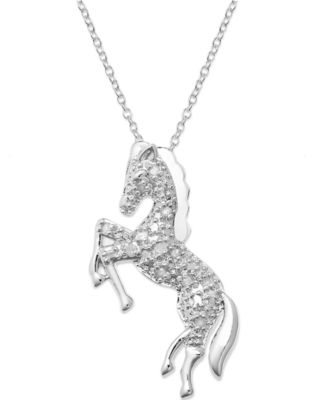 Macy's - Diamond Horse Pendant Necklace in Sterling Silver  (1/10 ct. t.w.)