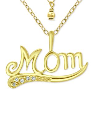 Giani Bernini - Cubic Zirconia Accent "Mom" Pendant Necklace in 18k Gold-Plated Sterling Silver, 16" + 2" extender